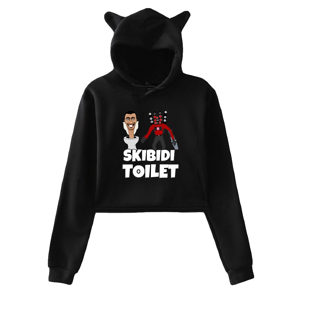 New Game Skibidi Toilet Crop Top Hoodie Women Y2K Streetwear Hip Hop Kawaii Cat Ear Harajuku - Skibidi Toilet Plush